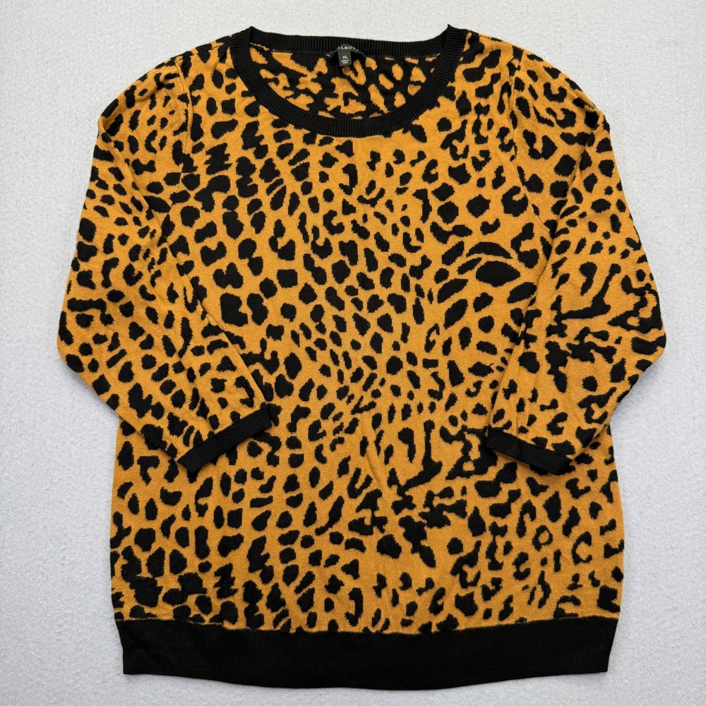 Talbots Womens XL Leopard Print Pullover Sweater 3/4 Sleeve Tan Black Crew Neck